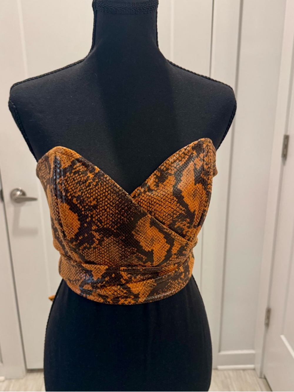 Urban Outfitters Snake-Print Wrap Crop Top in Orange and Black
